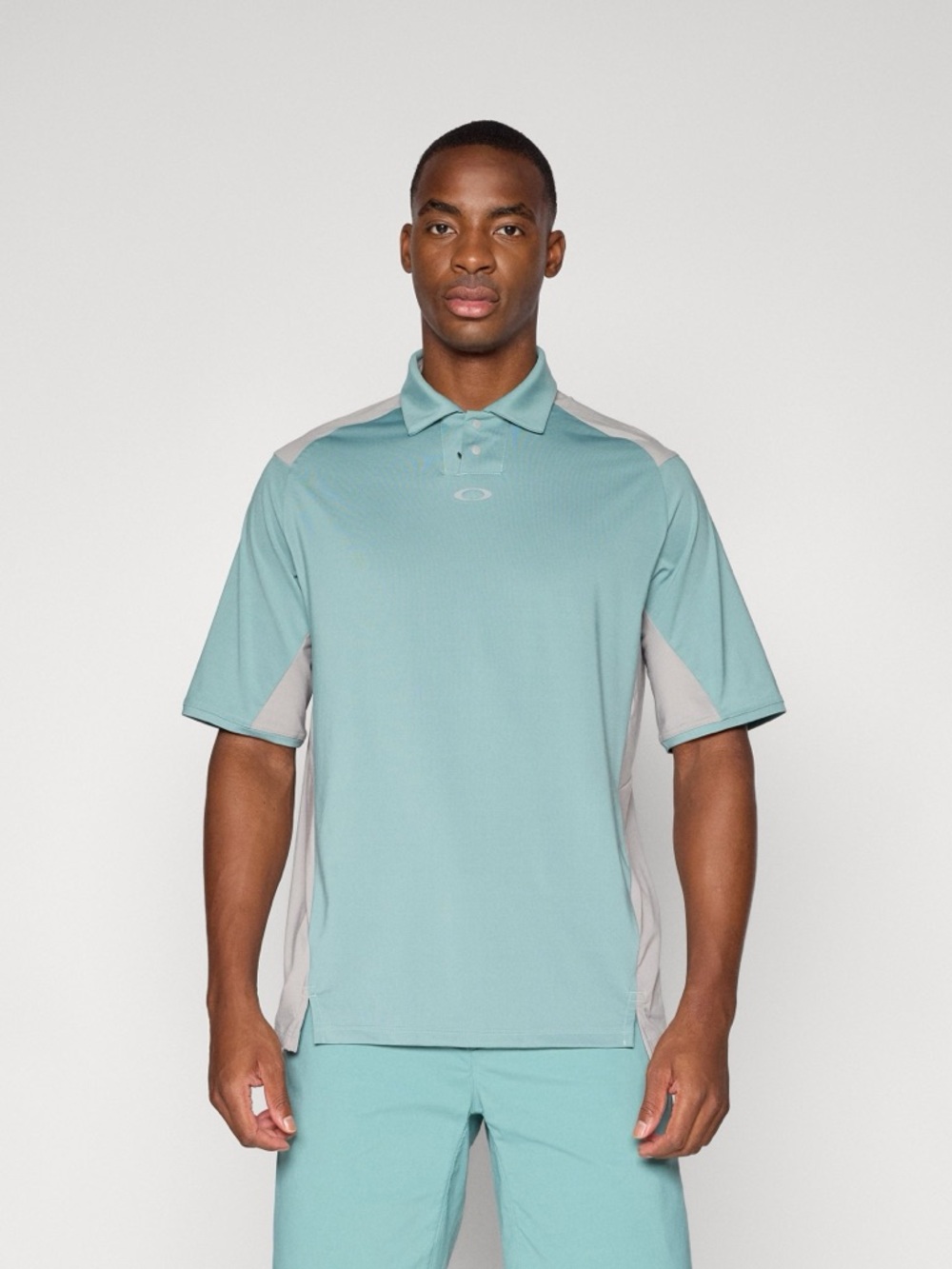 Oakley Golf Performance Polo Shirt Blue Colorblock Stretch Size L NWT